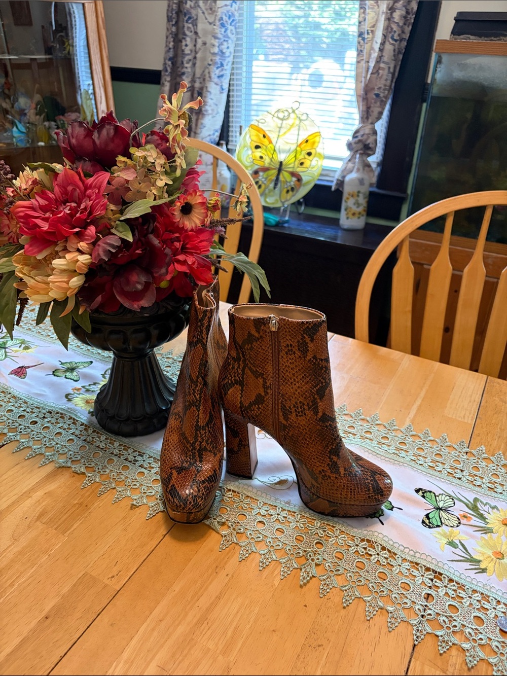 SCHUTZ Brown Snake-Print Platform Ankle Boots